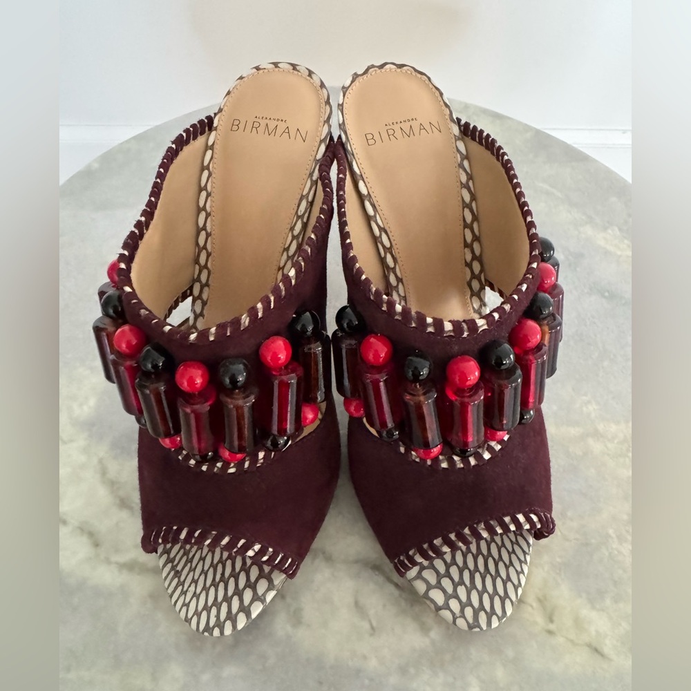 Alexandre Birman Beaded Suede Mule Sandals